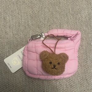 Love Tree Pink Quilted Mini Purse with Bear Charm